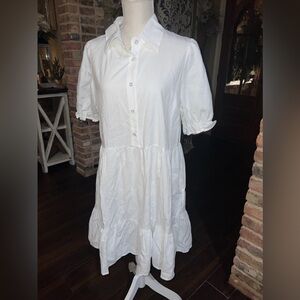 Roylamp womens small white tunic dress puff sleeve button up collared